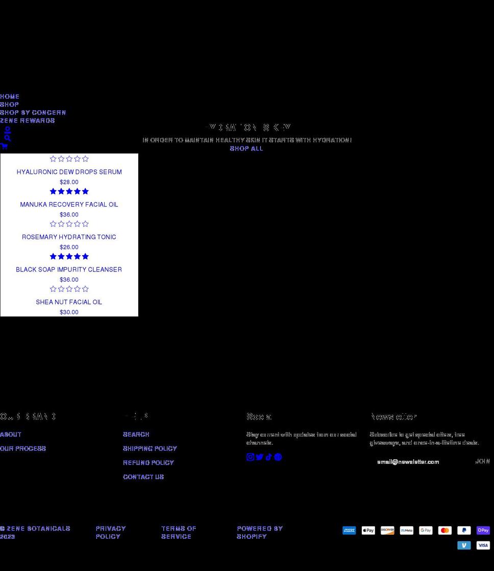 zenebotanicals.com shopify website screenshot