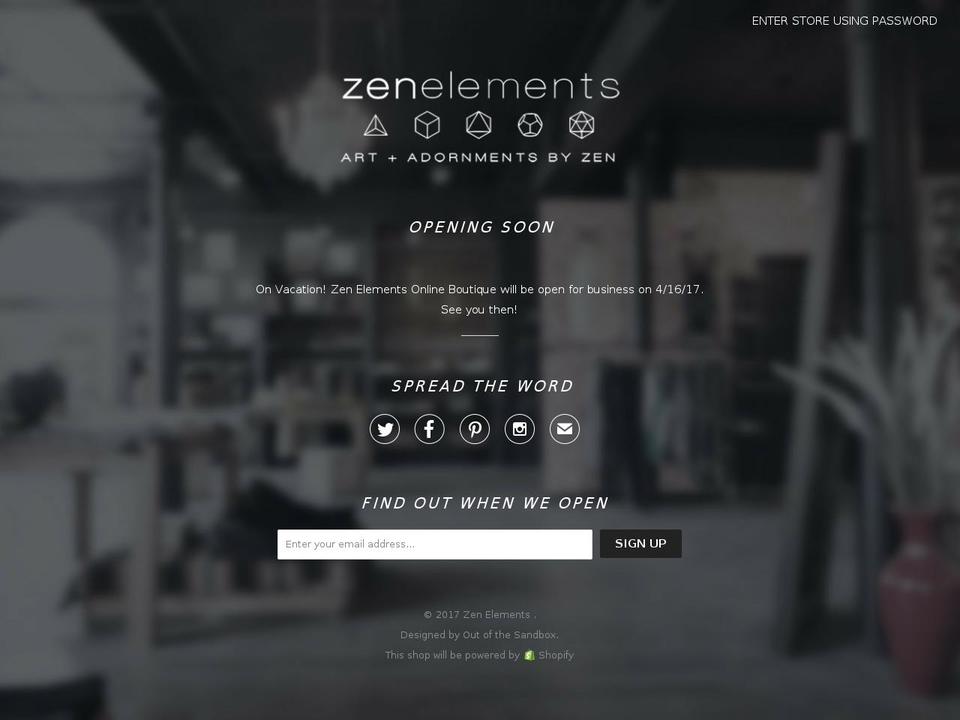 zenelementsboutique.com shopify website screenshot