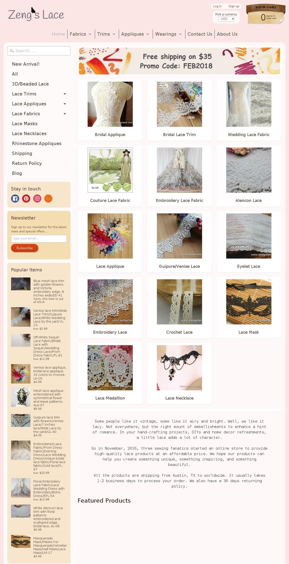 zengsfabric.com — Shopify storefront screenshot