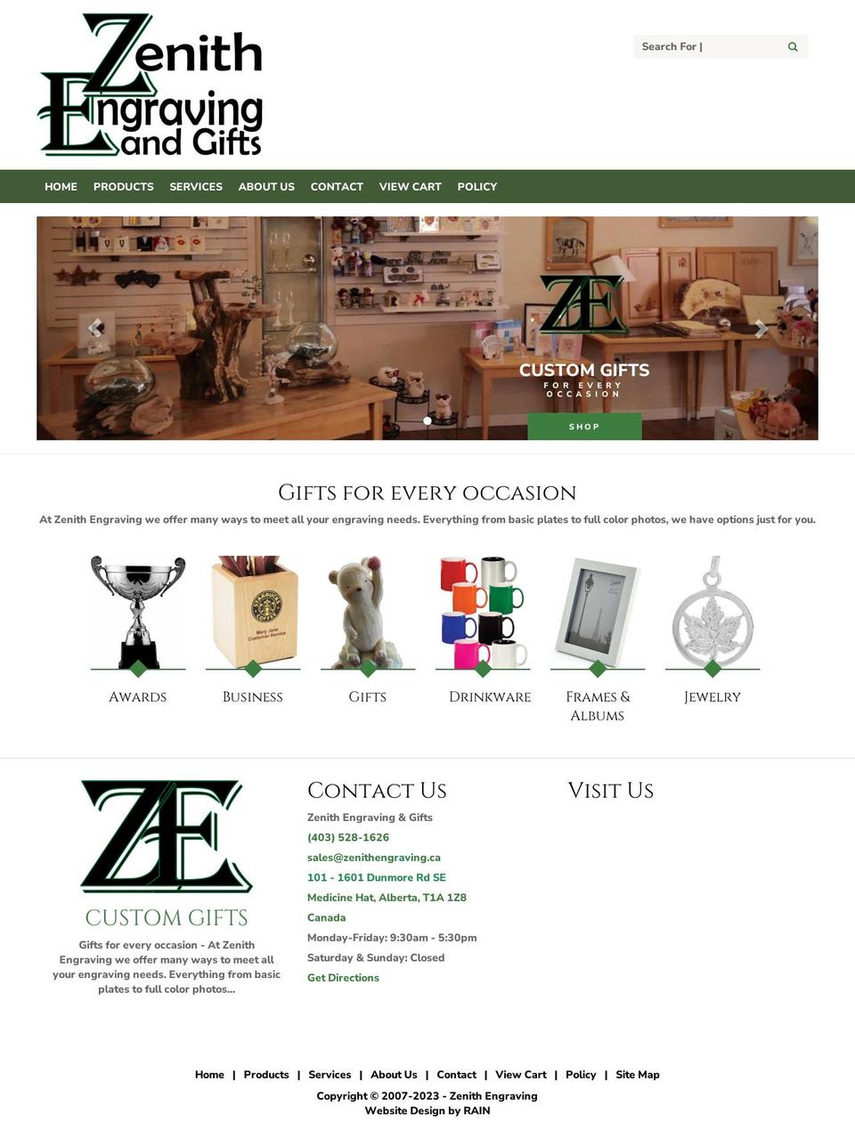 zenithengraving.ca shopify website screenshot