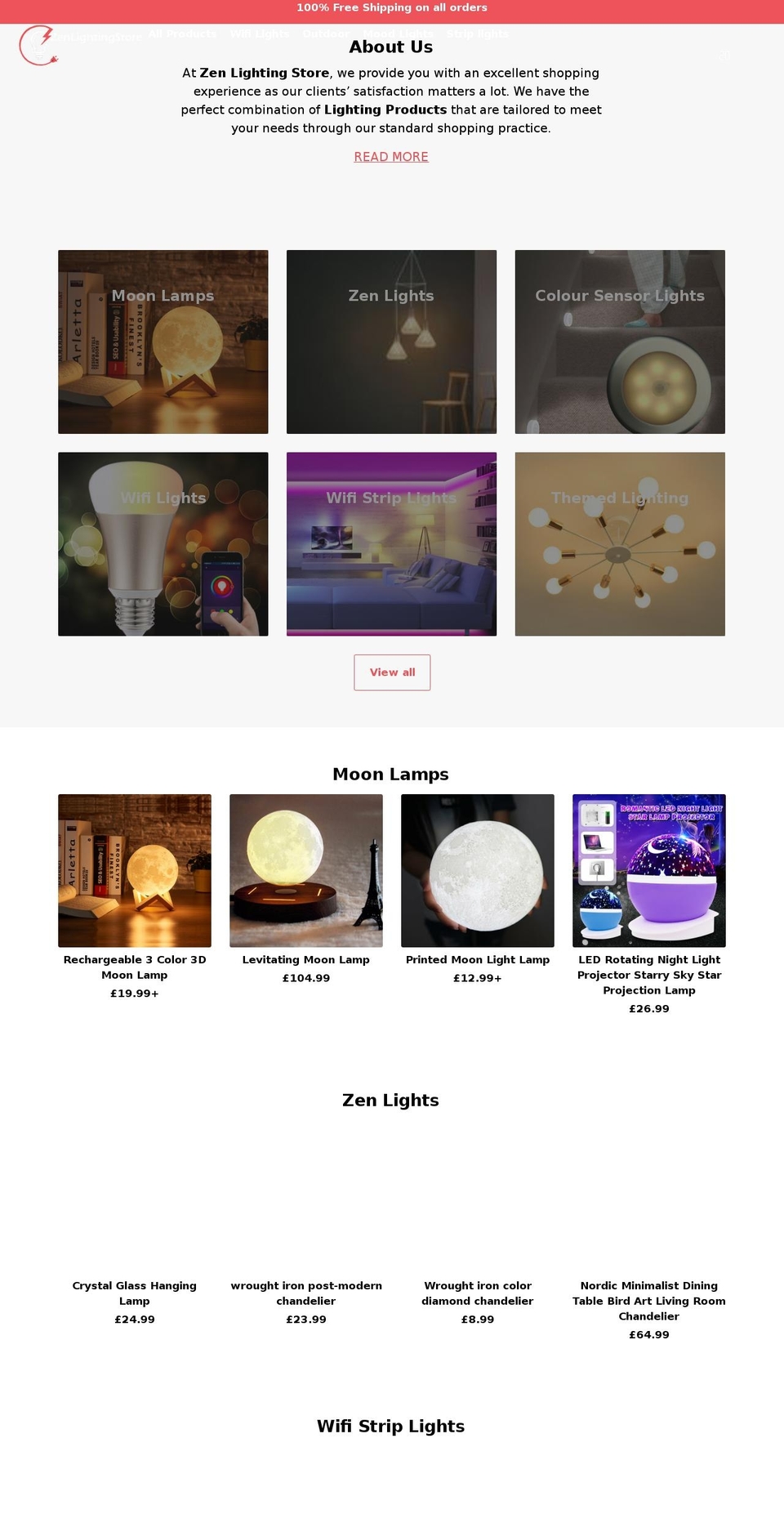 zenlightingstore.co.uk shopify website screenshot