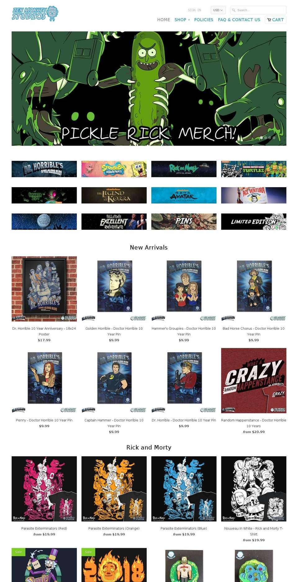 zenmonkeypins.com — Shopify storefront screenshot