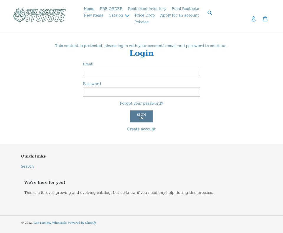 zenmonkeywholesale.com shopify website screenshot