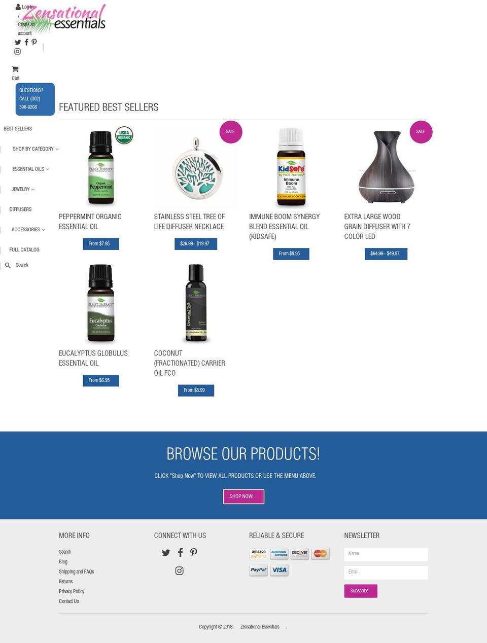 zensationalessentials.com — Shopify storefront screenshot