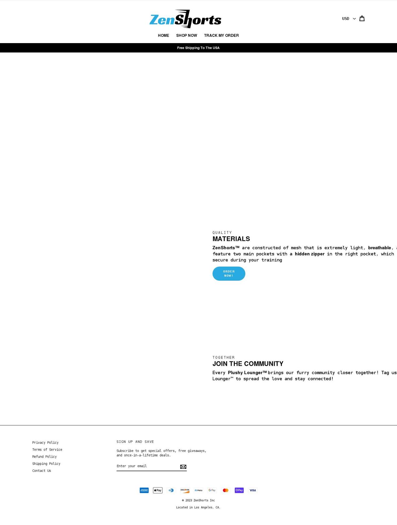 zenshorts.myshopify.com shopify website screenshot