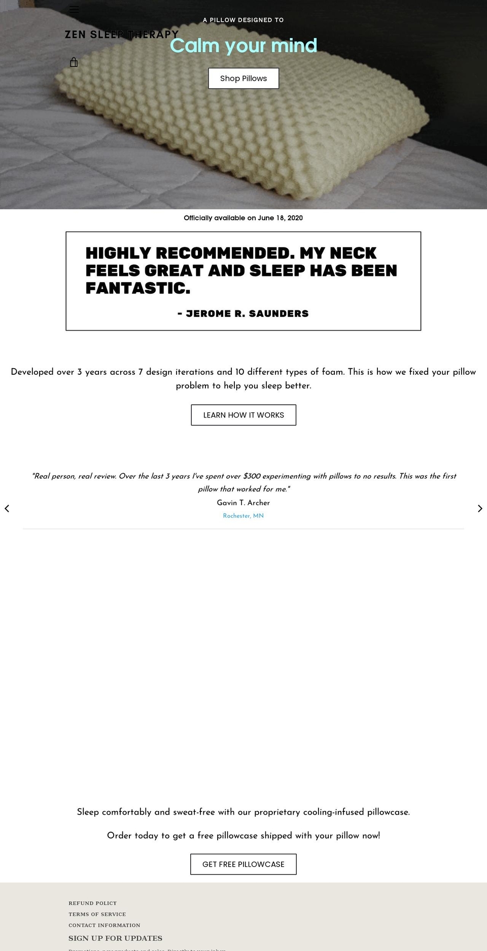 zensleeptherapy.com shopify website screenshot