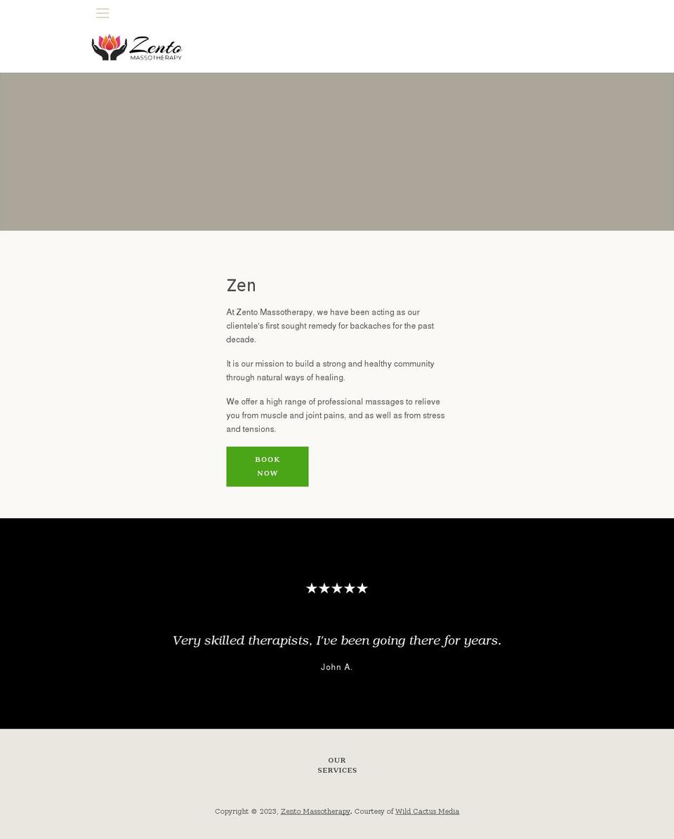 zentomassotherapy.com shopify website screenshot