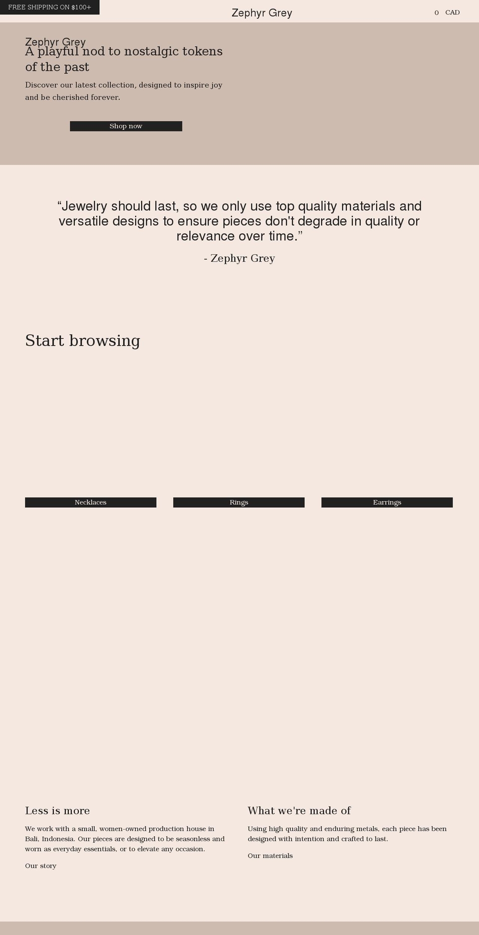 zephyrgrey.com shopify website screenshot