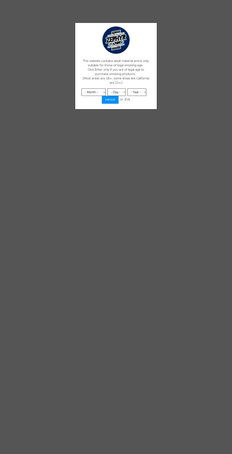 zephyrvapors.net shopify website screenshot
