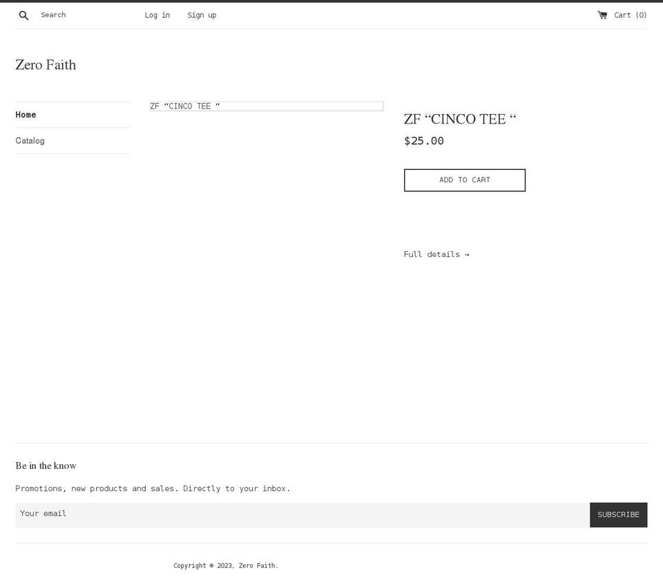 zero-faith.com shopify website screenshot