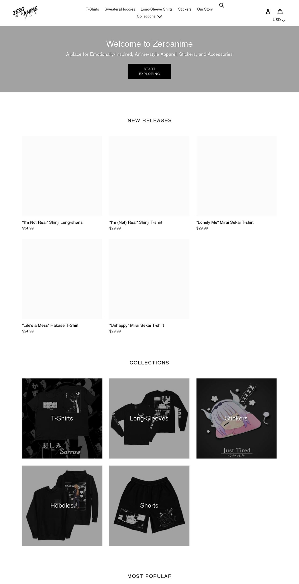 zeroanimeshop.com shopify website screenshot