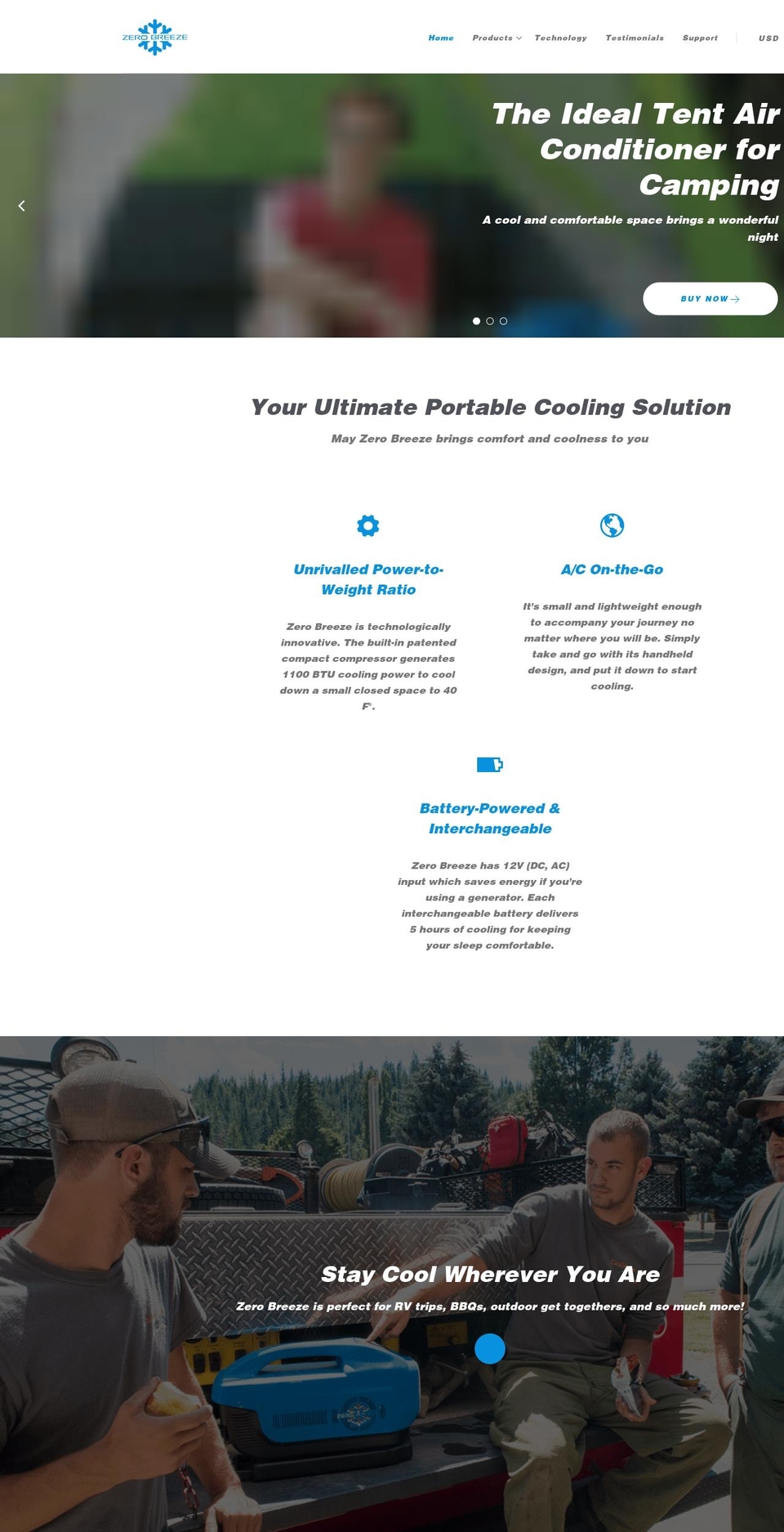 zerobreeze.com shopify website screenshot