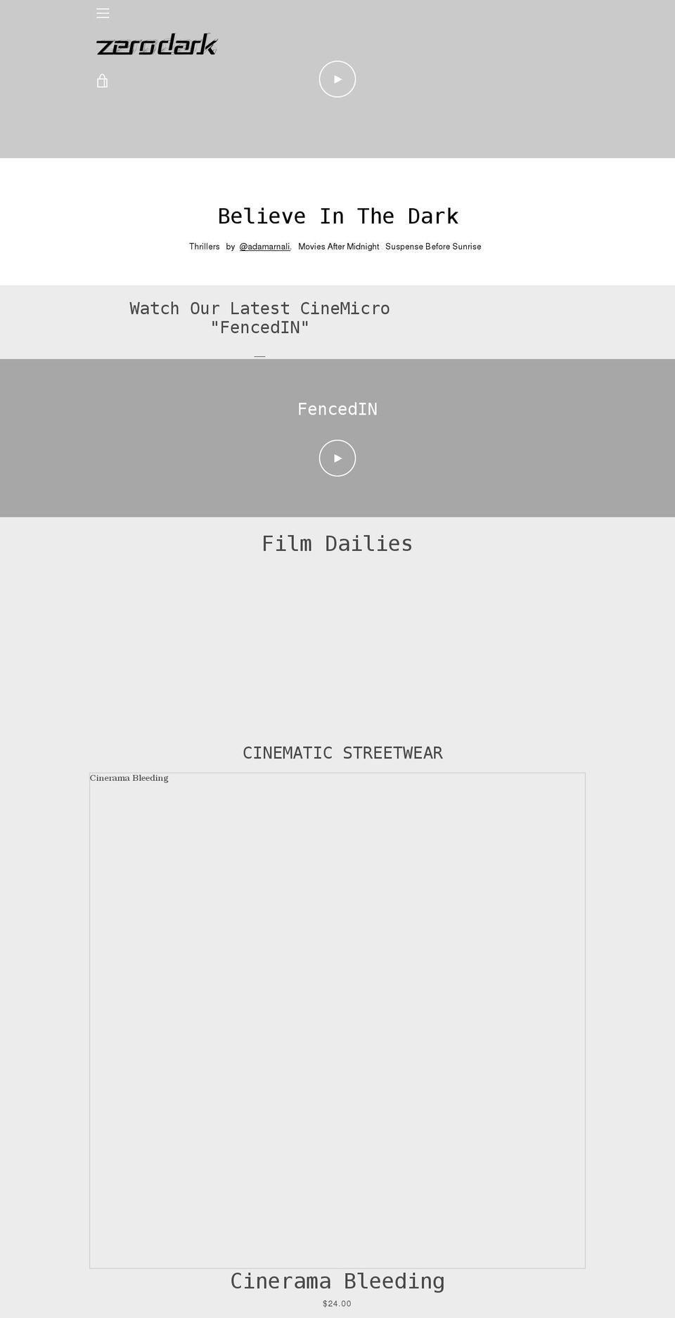 zerodarkcinema.com shopify website screenshot