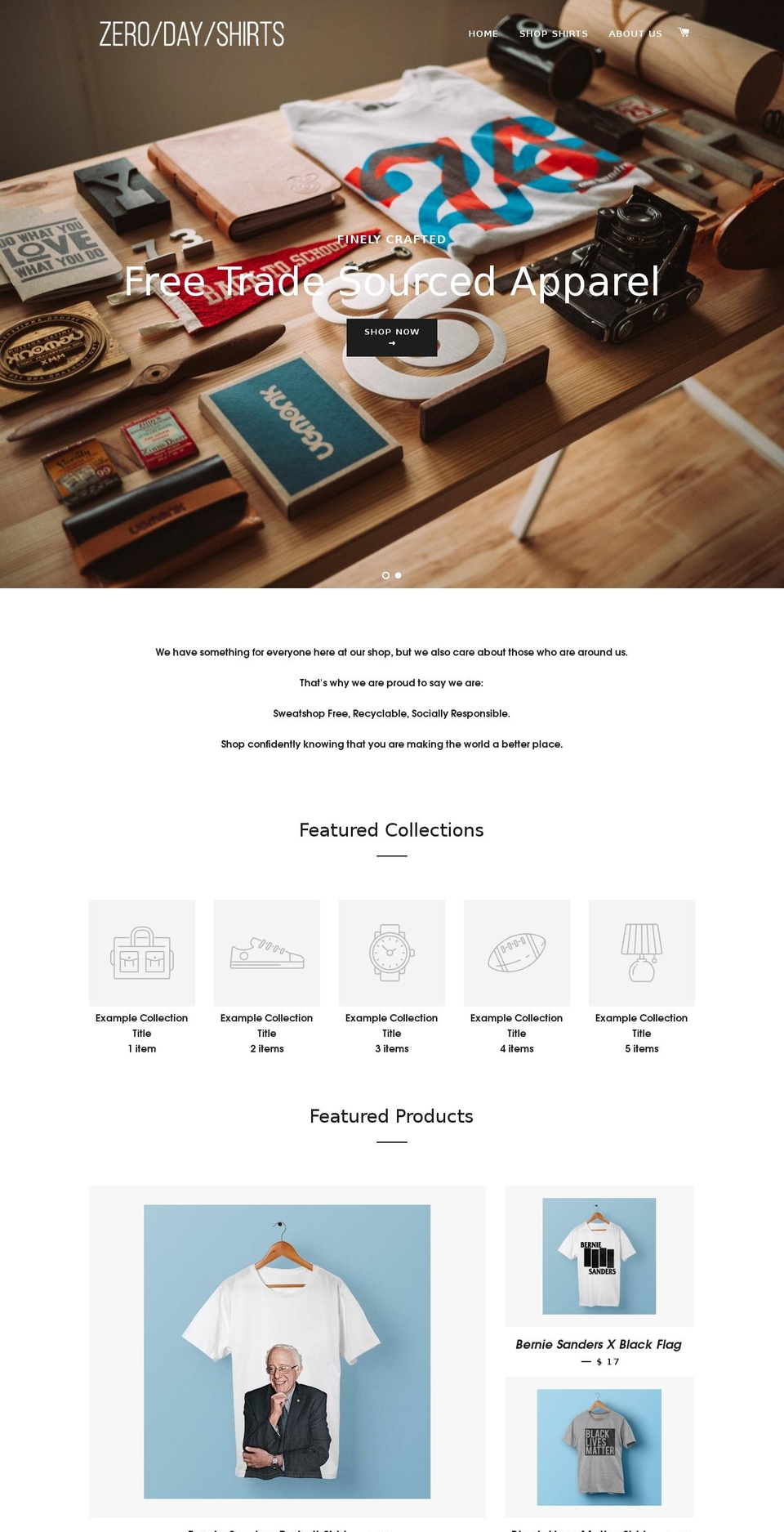 zerodayshirts.com shopify website screenshot