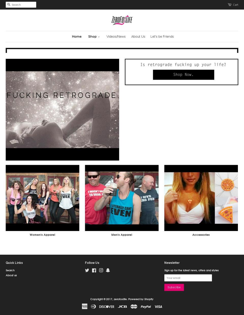 zerofoxlife.com shopify website screenshot