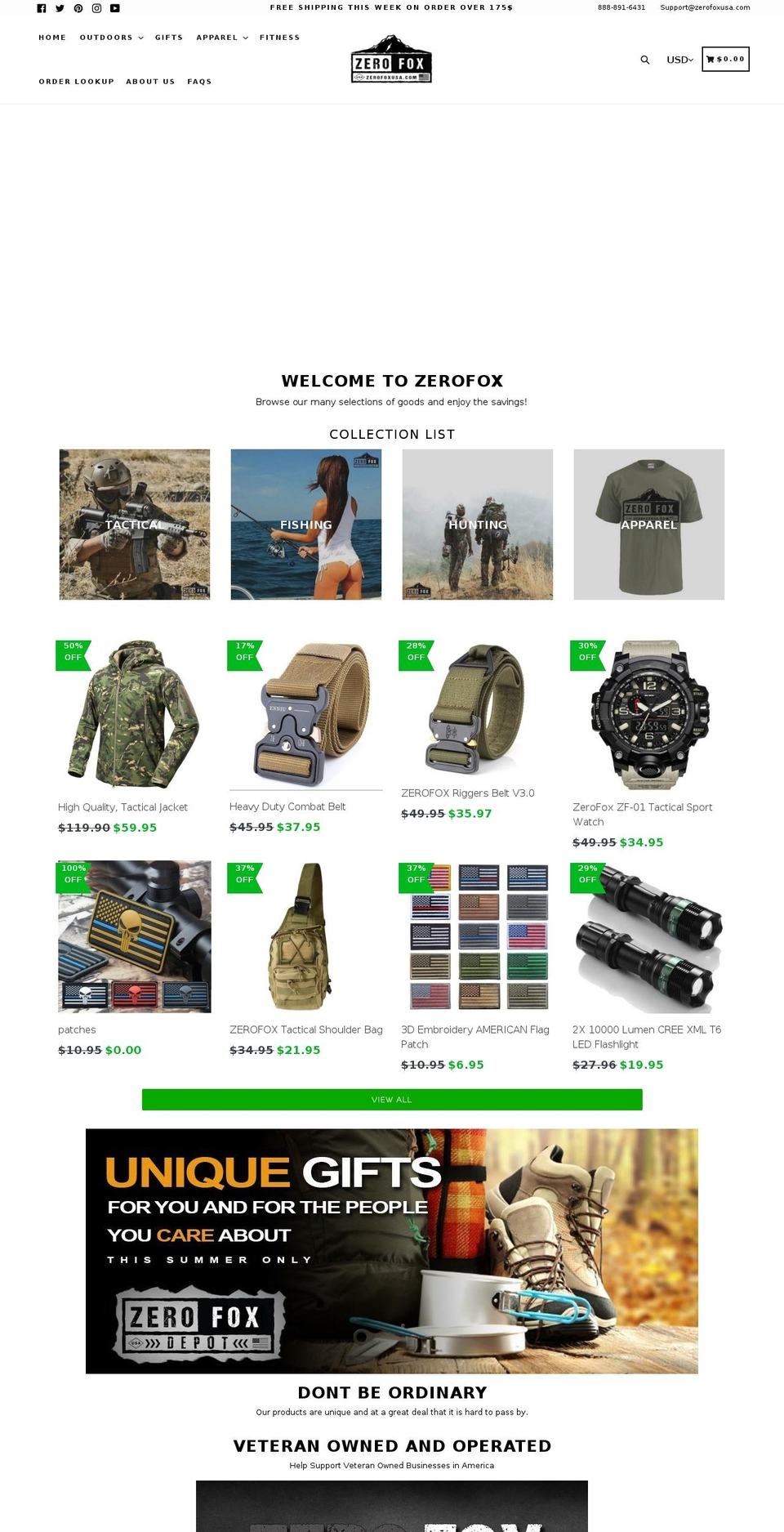 zerofoxusa.com — Shopify storefront screenshot