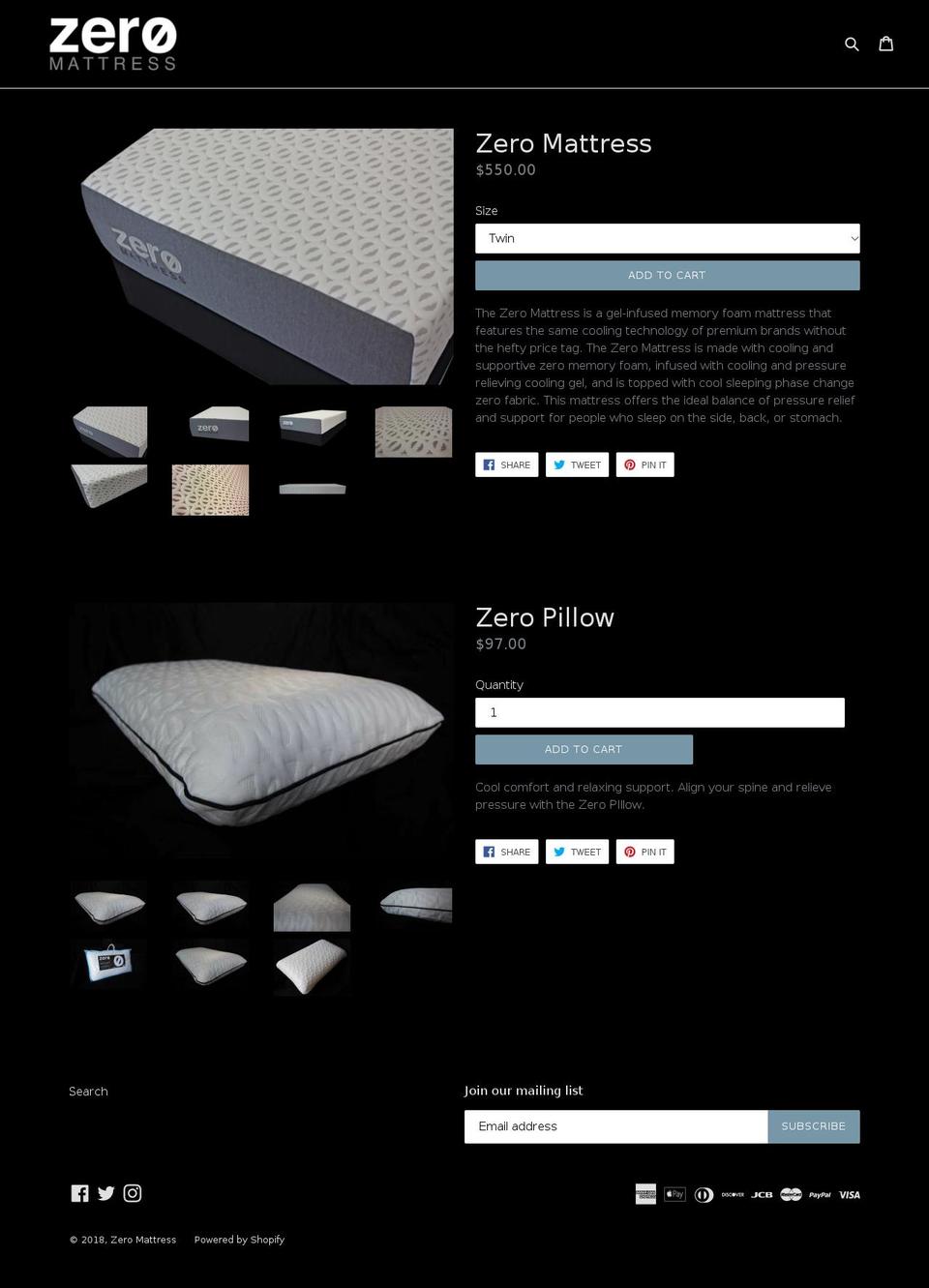 zeromattress.com shopify website screenshot
