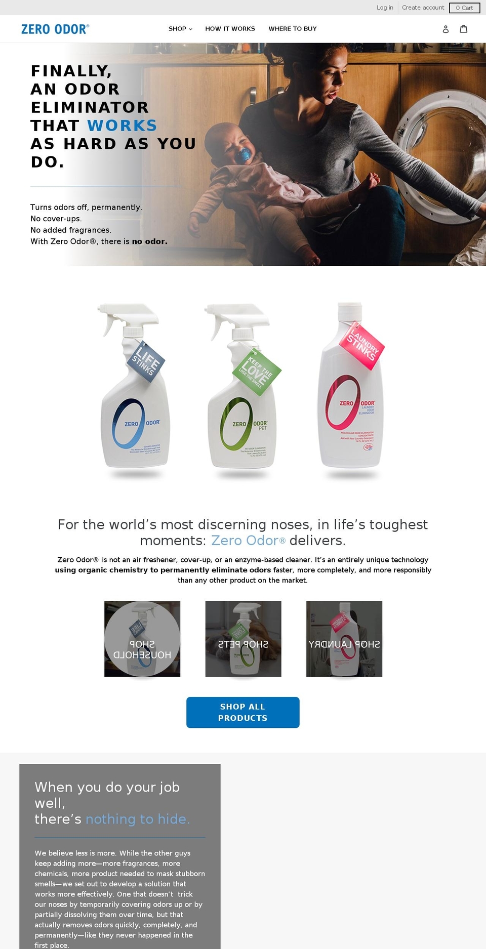 zeroodorlaundry.com shopify website screenshot