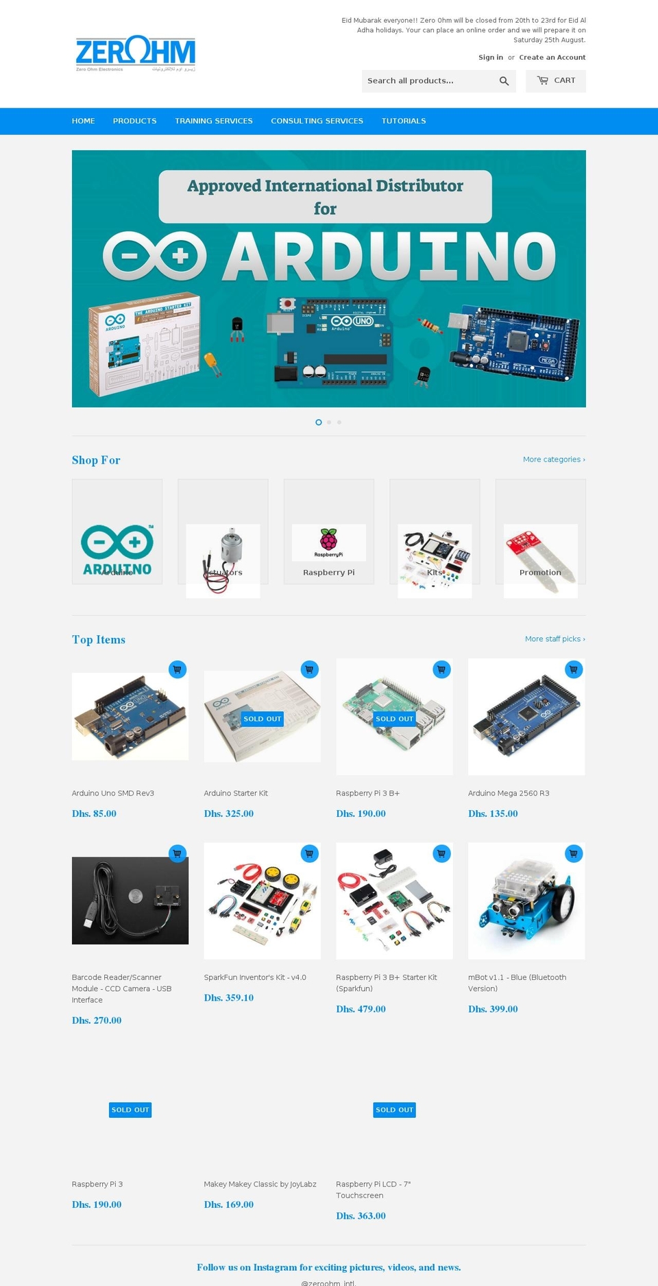 zeroohm.com shopify website screenshot