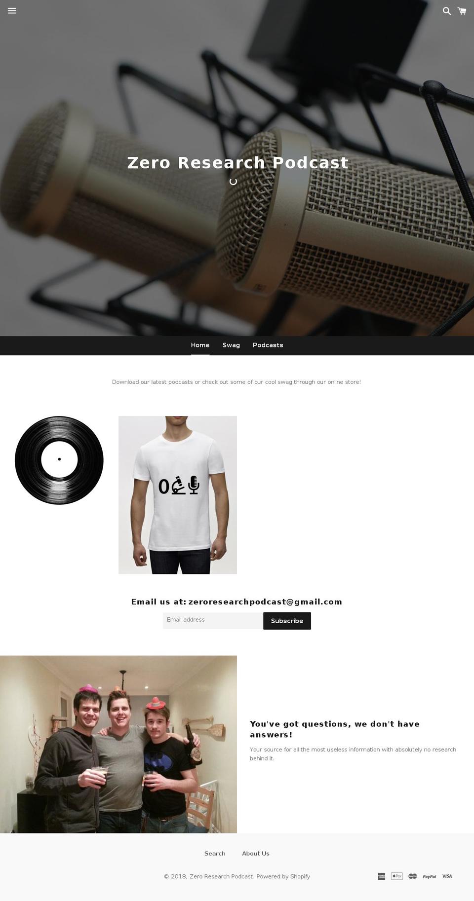 zeroresearchpodcast.com — Shopify storefront screenshot
