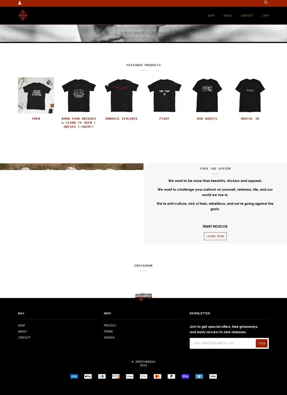zerothreeog.com shopify website screenshot