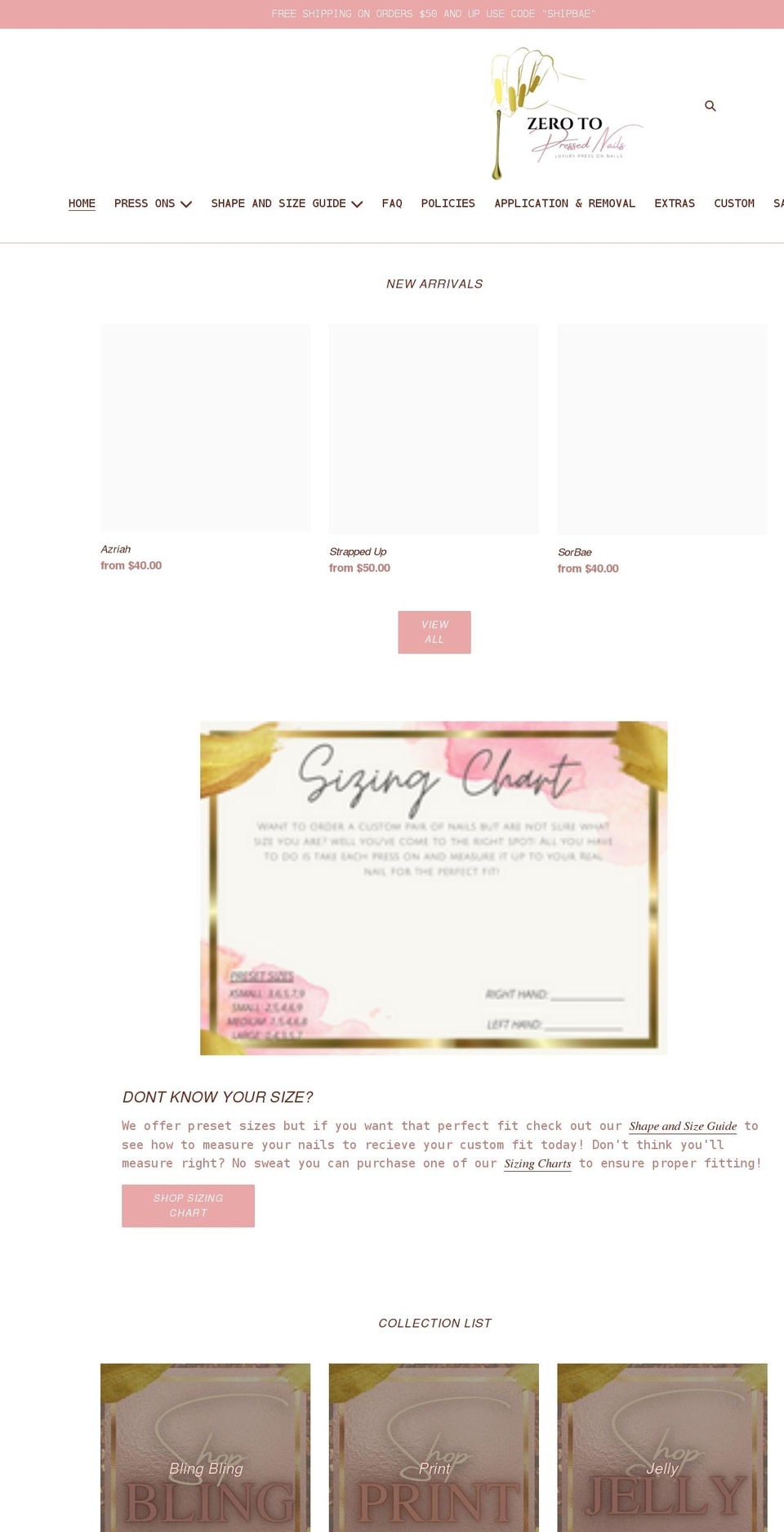 zerotopressednails.com shopify website screenshot