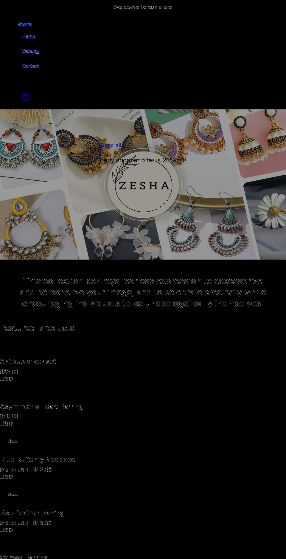 zesha.store shopify website screenshot