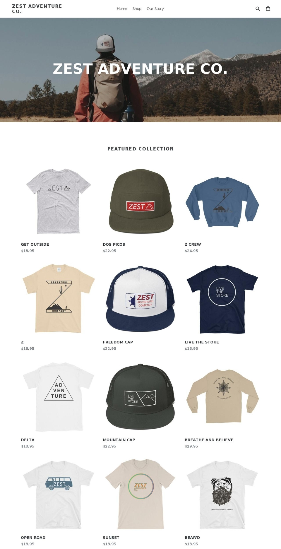 zestadventure.com — Shopify storefront screenshot