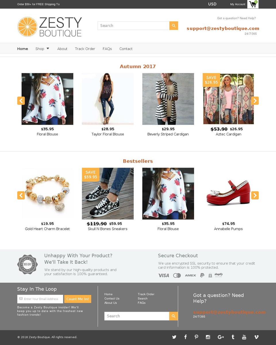 zestyboutique.com shopify website screenshot