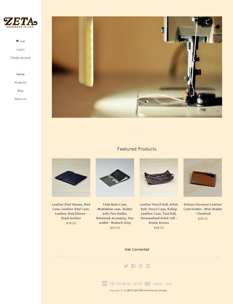 zetaleather.com shopify website screenshot