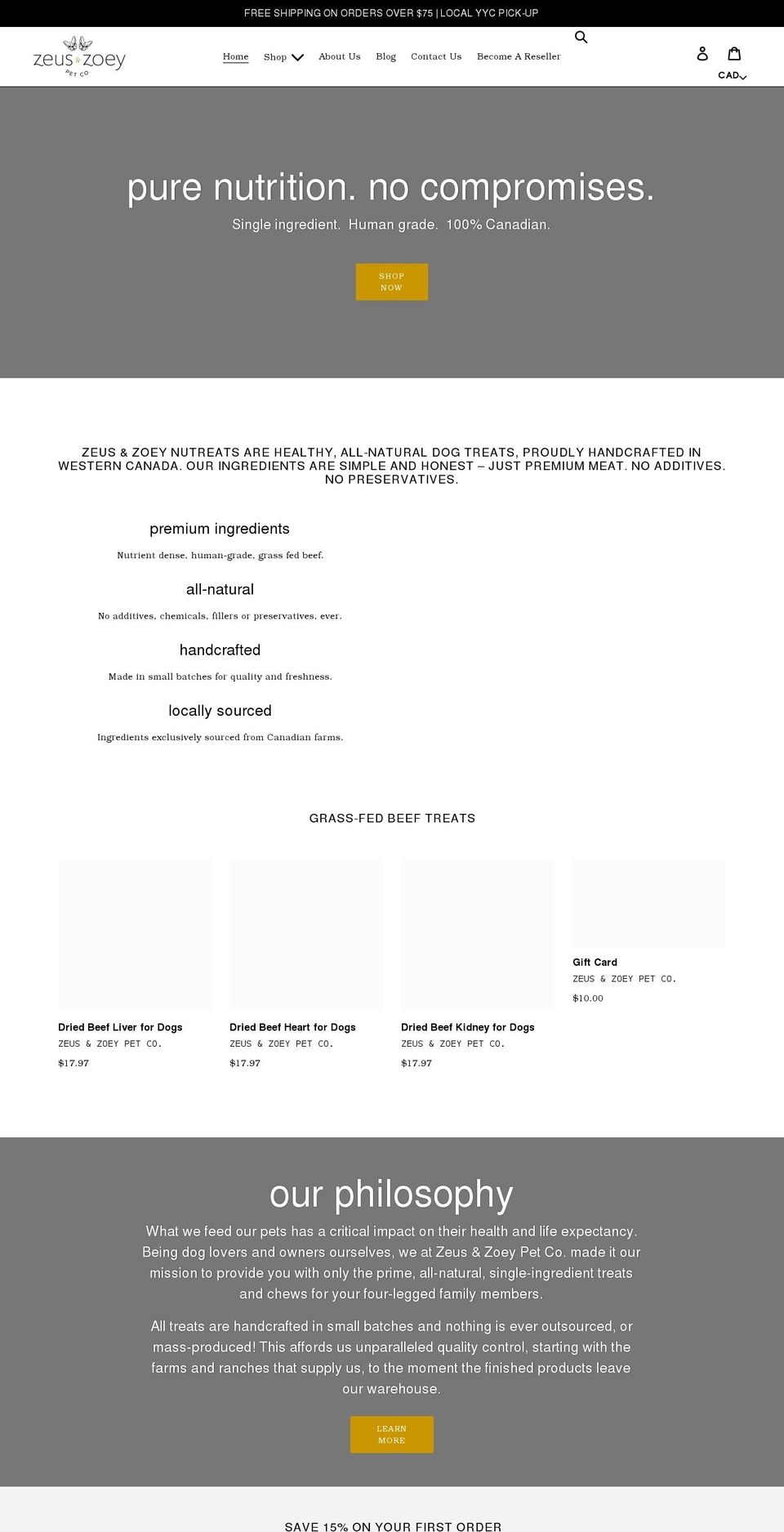 zeusandzoey.com shopify website screenshot