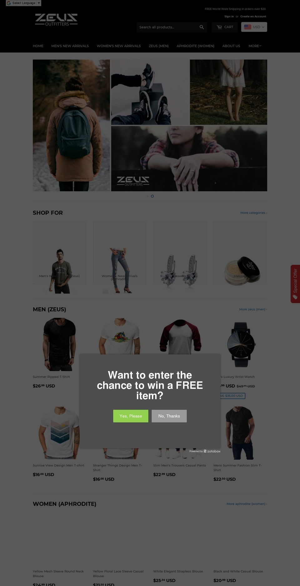 zeusoutfitters.com — Shopify storefront screenshot