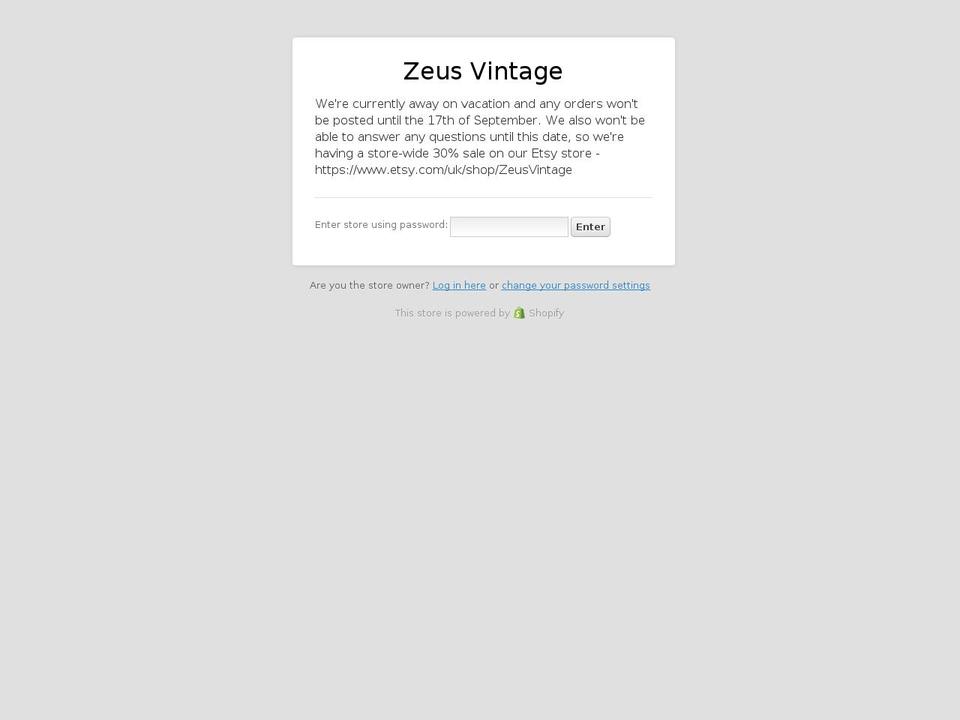 zeusvintage.co.uk shopify website screenshot