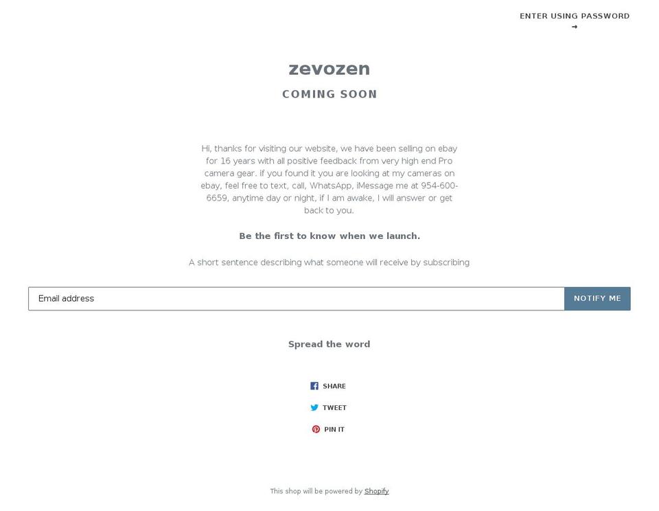 zevozen.com — Shopify storefront screenshot