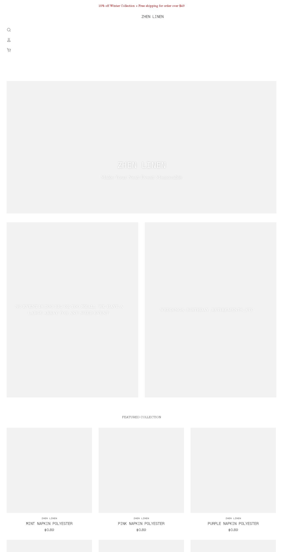 zhenlinenservices.com shopify website screenshot