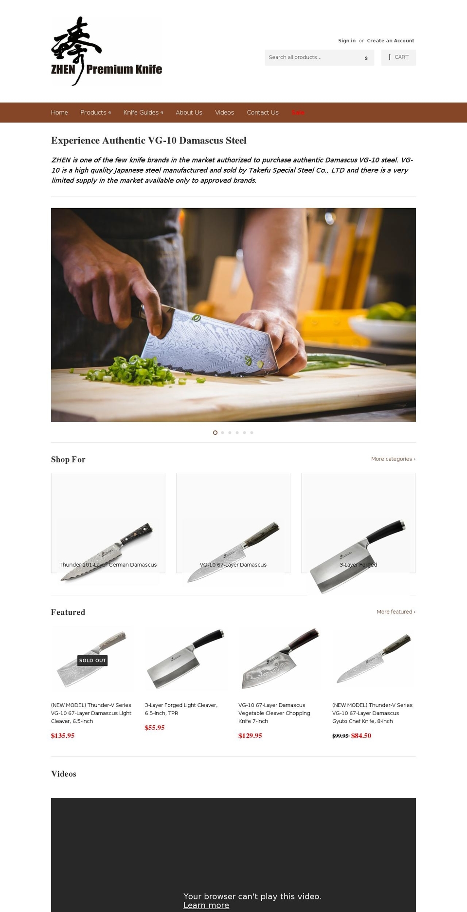zhenpremiumknife.com shopify website screenshot