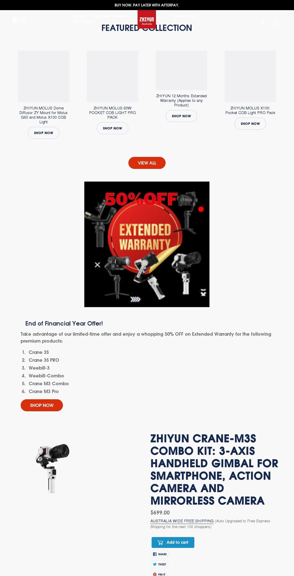 zhiyun.com.au shopify website screenshot