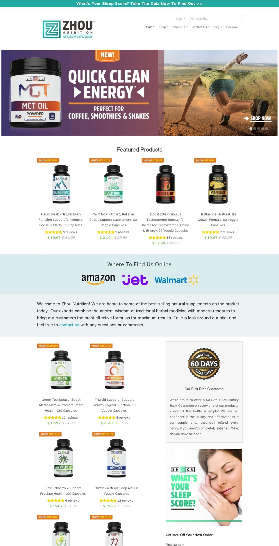 zhounutrition.com shopify website screenshot