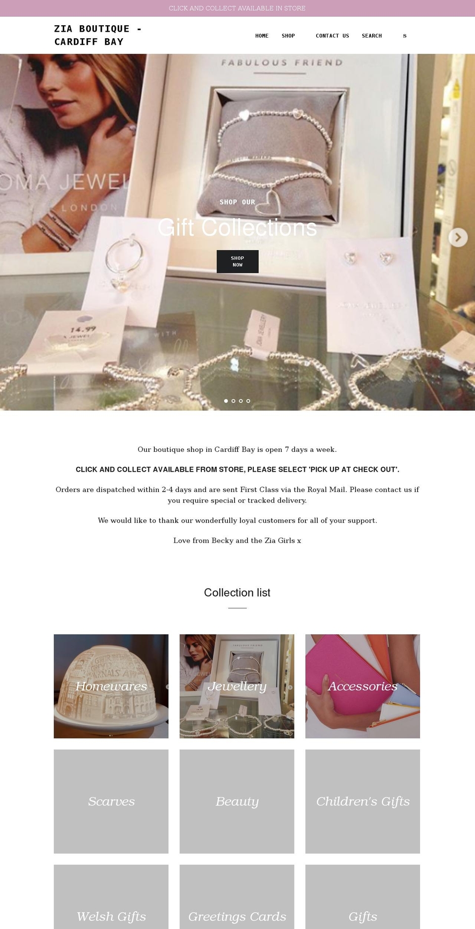 zia-boutique.co.uk shopify website screenshot
