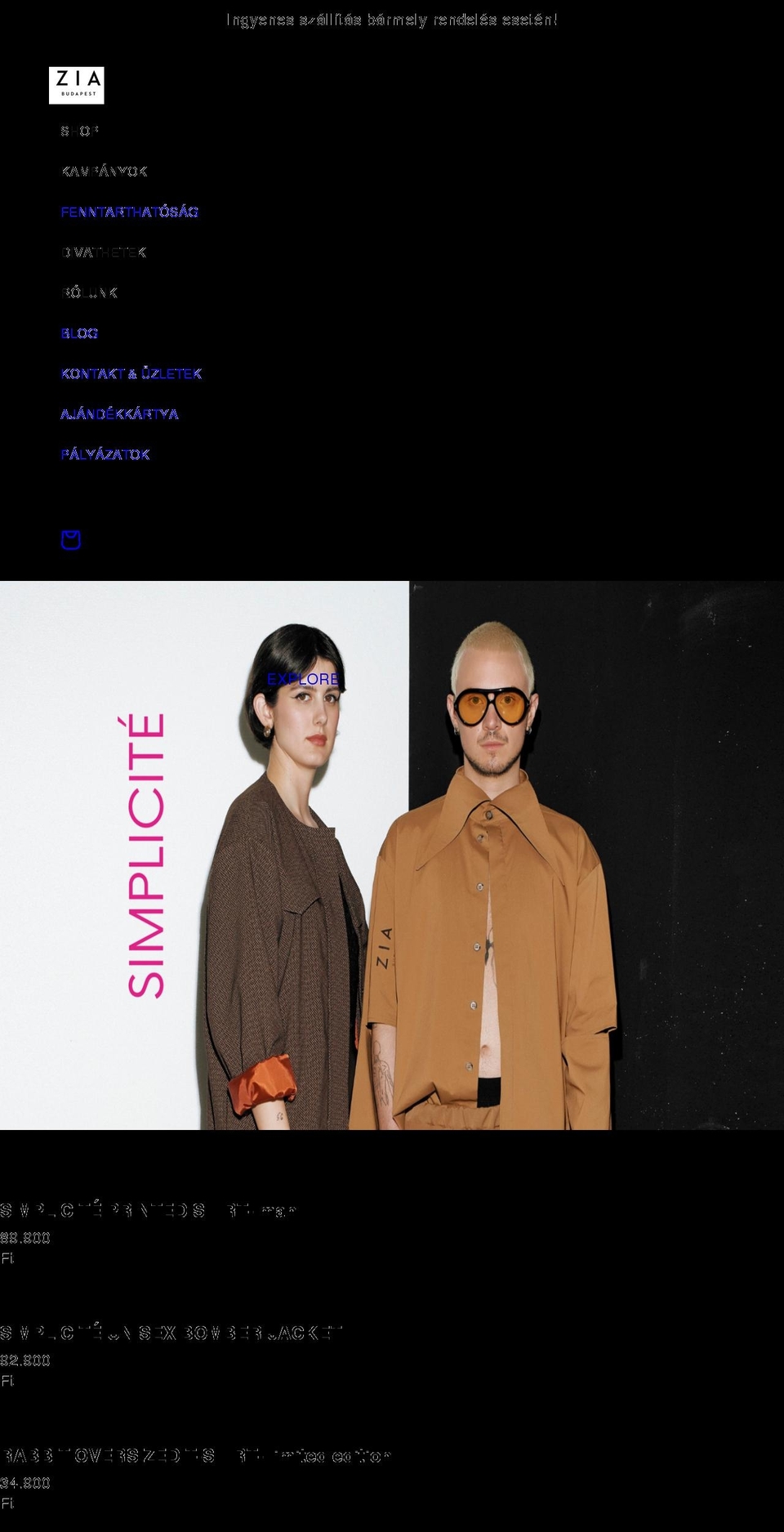 ziabudapest.com — Shopify storefront screenshot