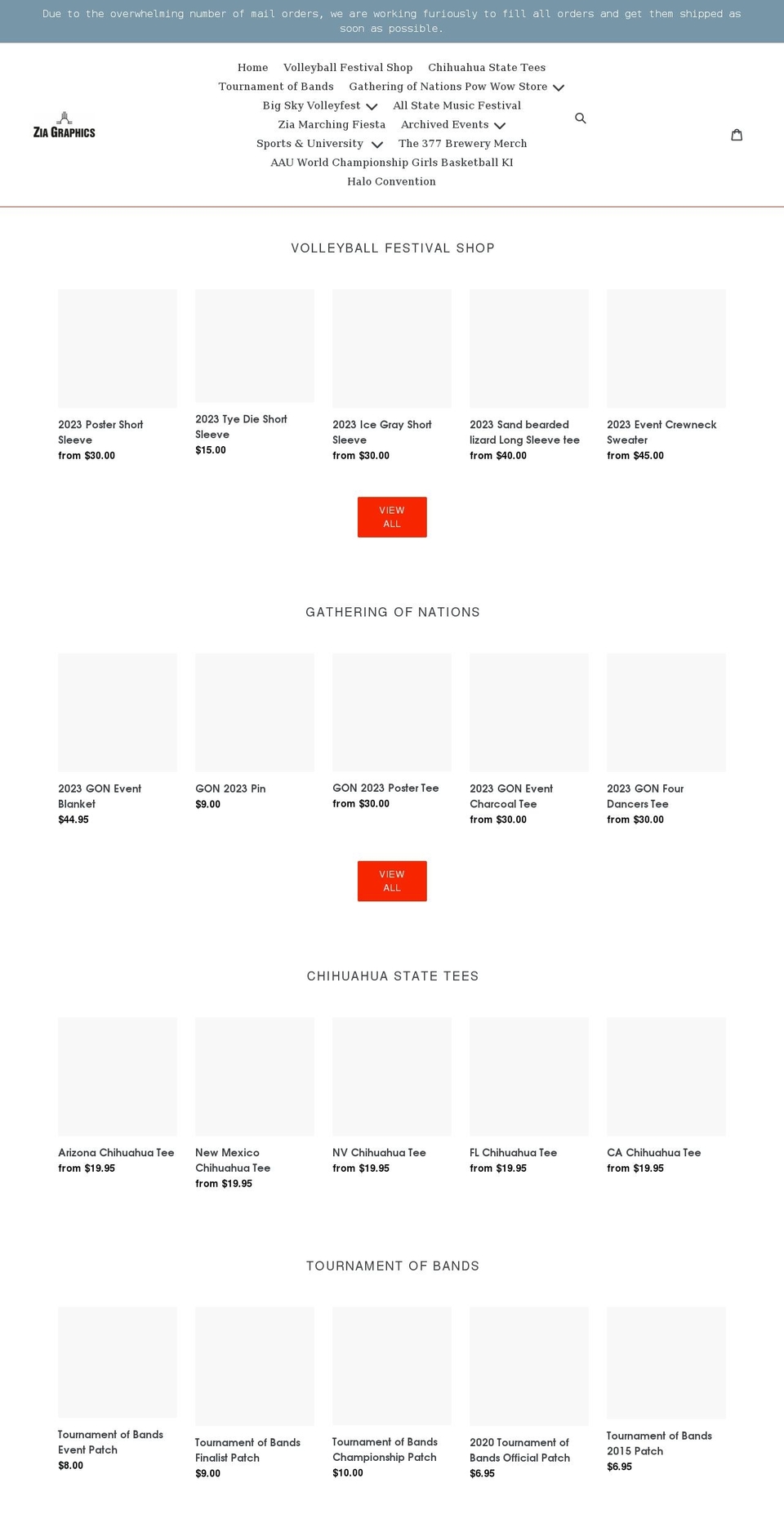 ziaeventtees.com shopify website screenshot