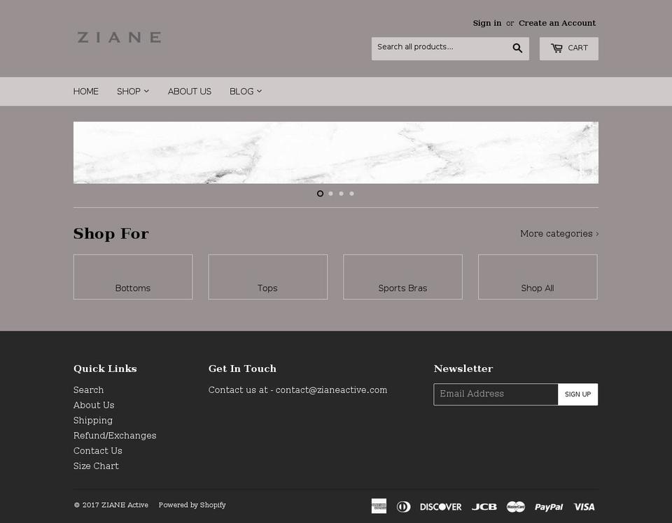zianeactive.com shopify website screenshot