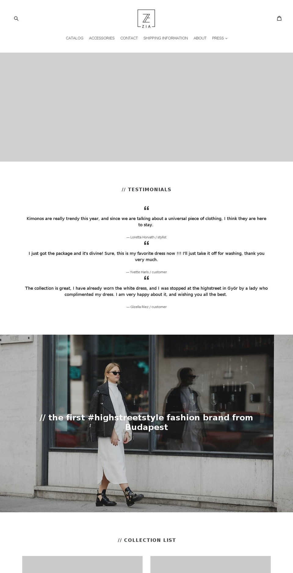 ziashowroom.com — Shopify storefront screenshot