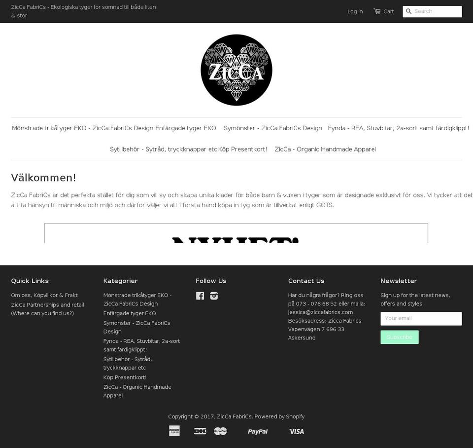 ziccafabrics.com shopify website screenshot