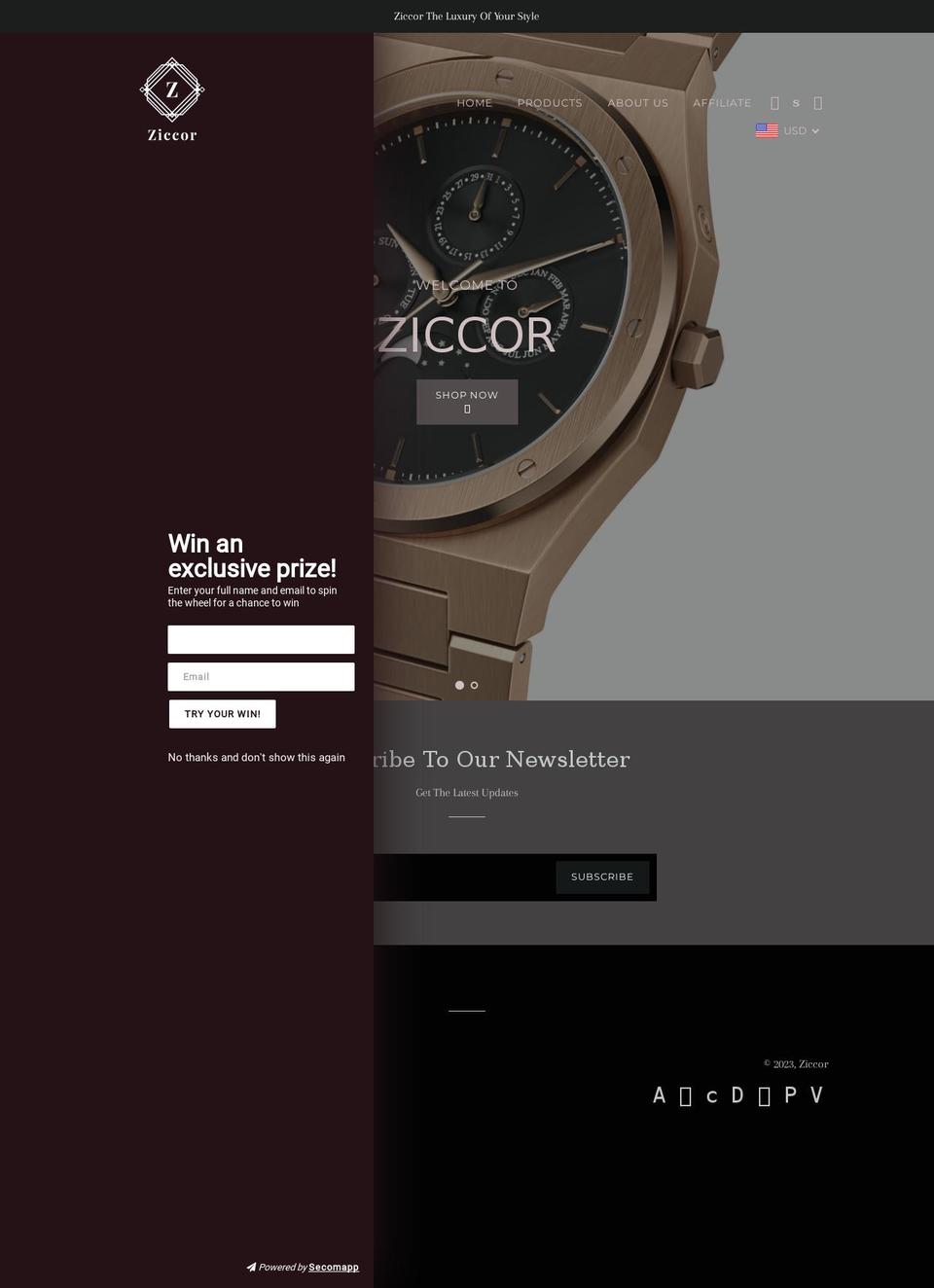 ziccor.com shopify website screenshot