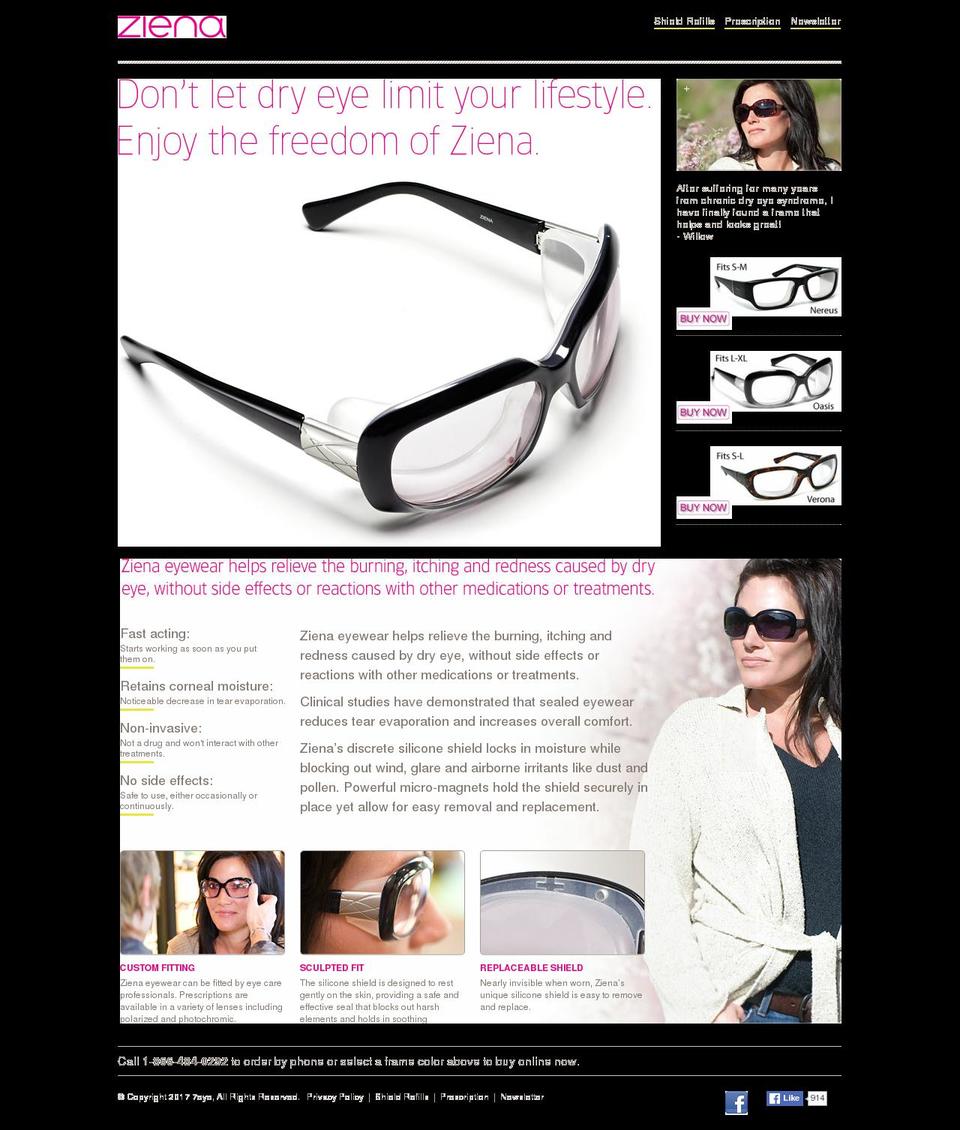 zienaeyewear.com shopify website screenshot