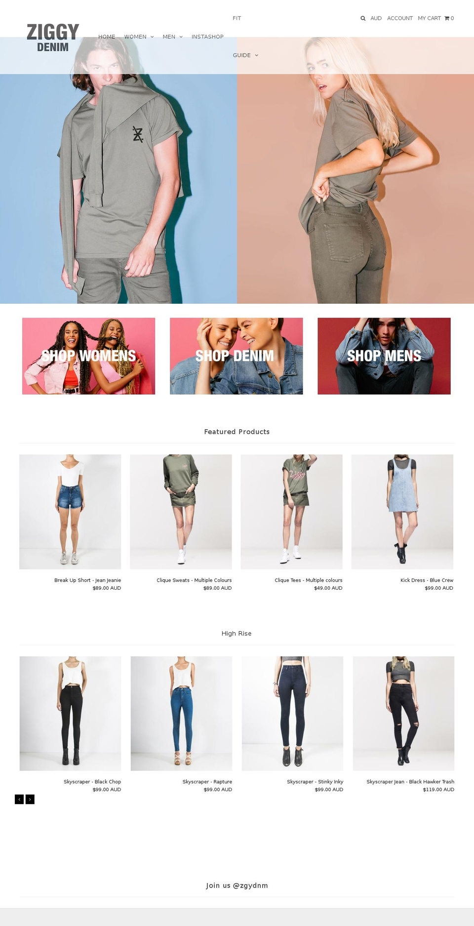 ziggydenim.com shopify website screenshot