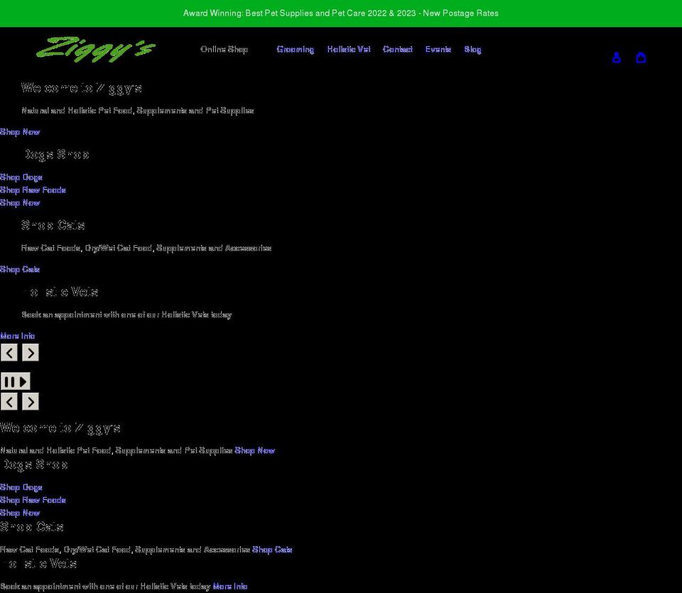 ziggyspetsupplies.co.uk shopify website screenshot