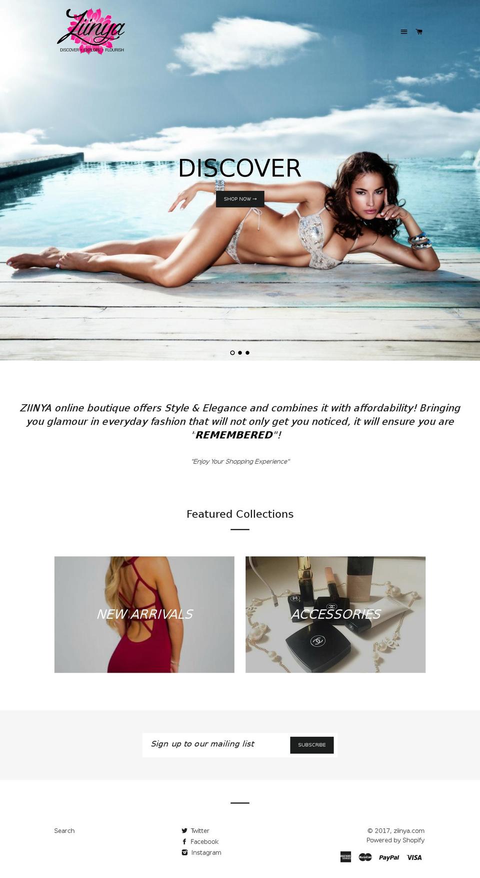ziinya.com shopify website screenshot