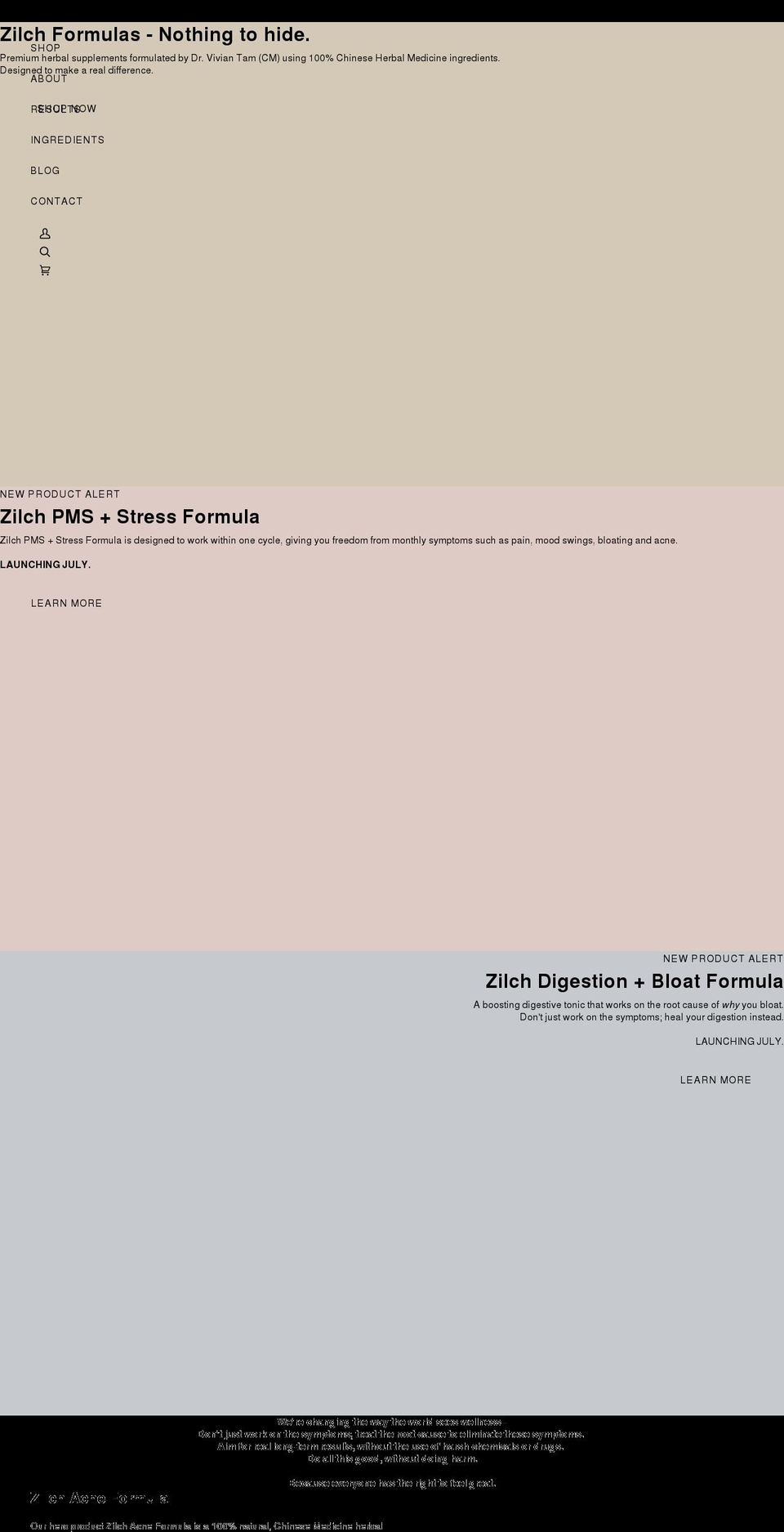 zilchformulas.com shopify website screenshot